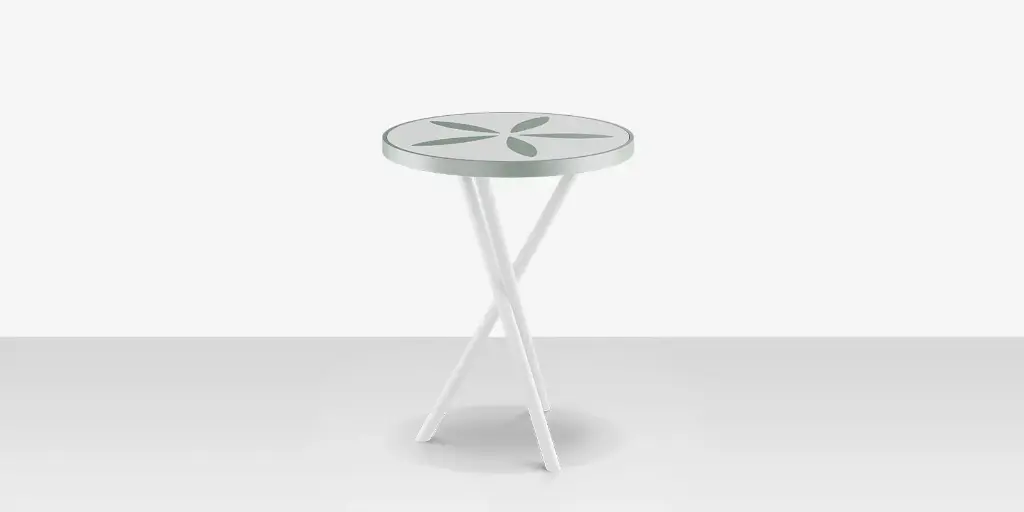 [SF-2039-322
-TXW-DBWHT-DBBSL] Organic Sand Dollar 18" Diameter Side Table - Tex White Frame - White Duraboard Top - Basil Duraboard Petals