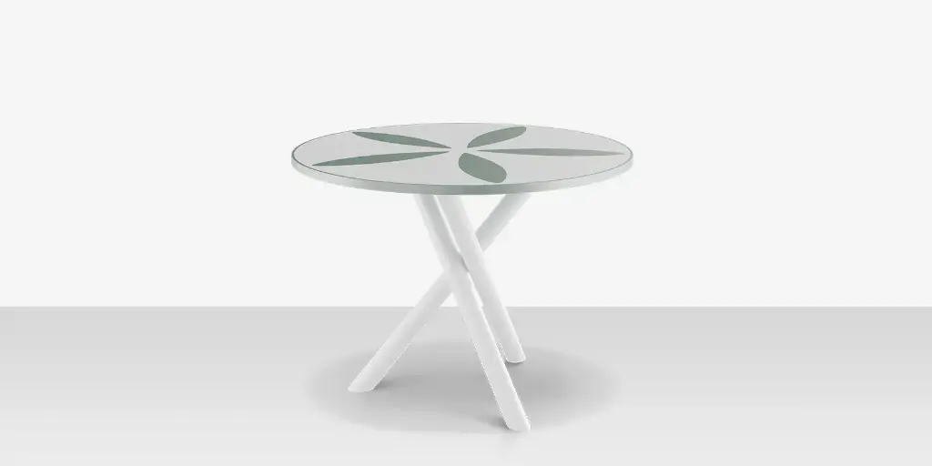 [SF-2039-325
-TXW-DBWHT-DBBSL] Organic Sand Dollar 42" Diameter Dining Table - Tex White Frame - White Duraboard Top - Basil Duraboard Petals