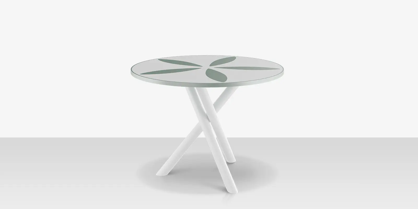 Organic Sand Dollar 42" Diameter Dining Table - Tex White Frame - White Duraboard Top - Basil Duraboard Petals