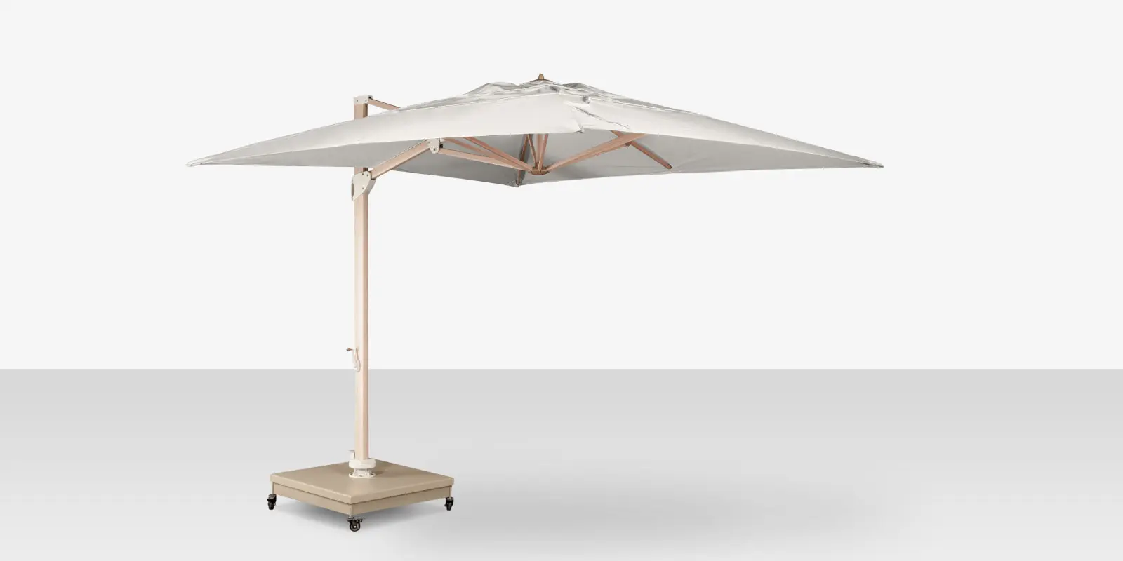 Rio Grande 13' Cantilever Umbrella (Square) - Wood Grain Frame with Sandlewood Base