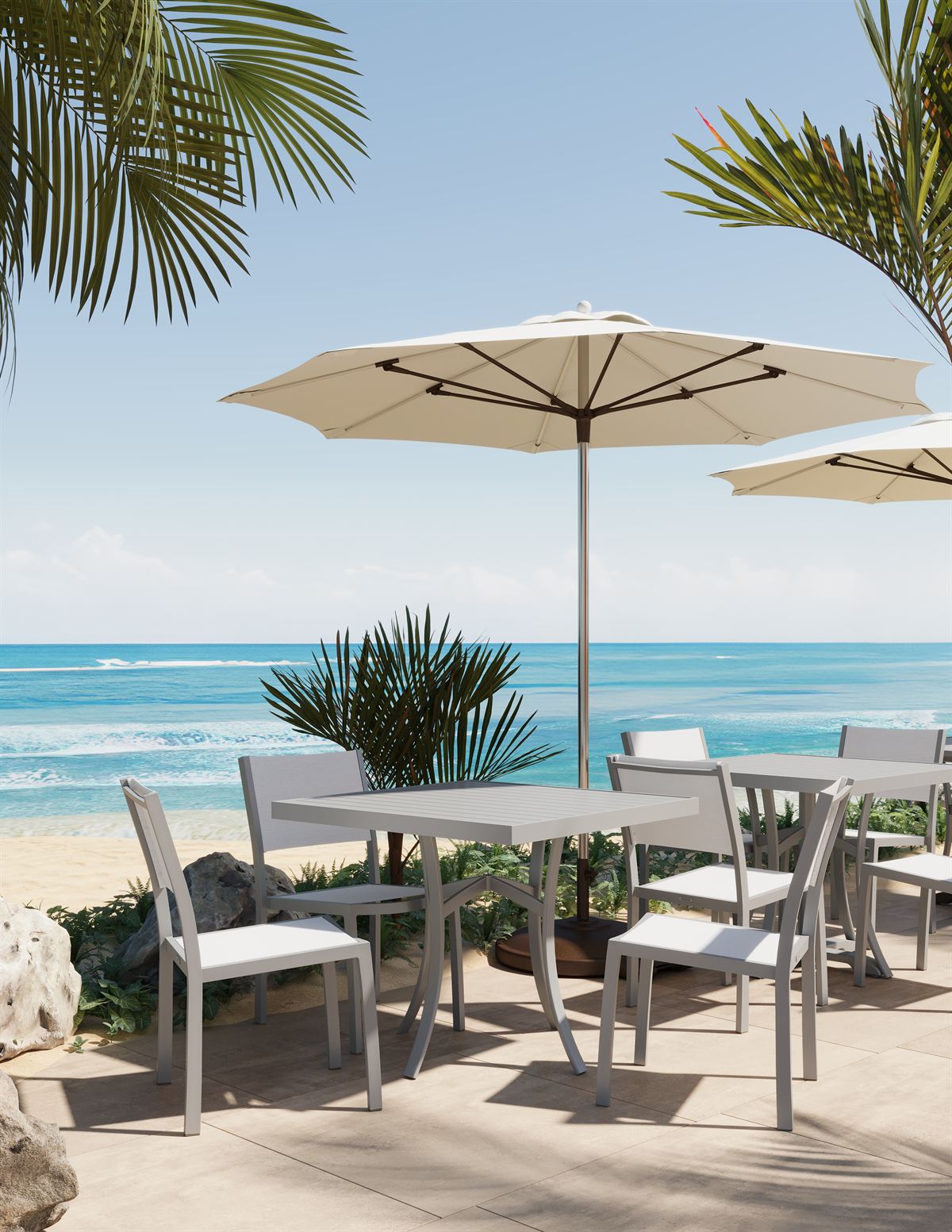 Close detail of Atlantic Collection powder-coated aluminum frame and sling seating